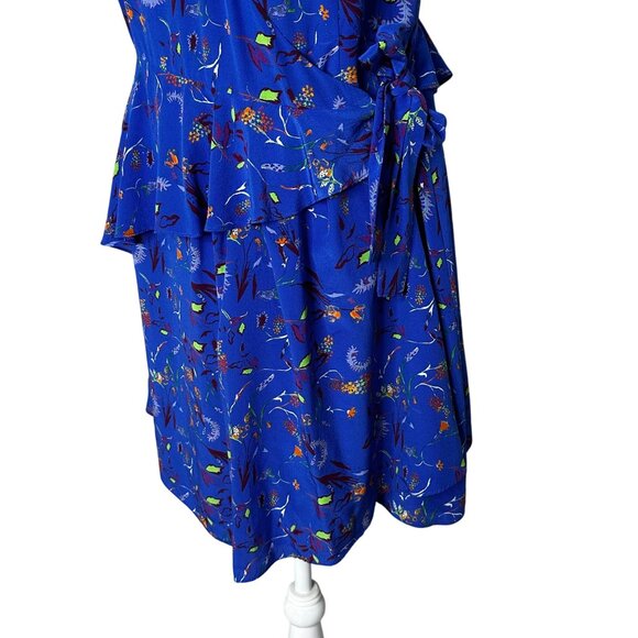 Tanya Taylor Blue Silk Wrap Dress Ruffle Hem Madelena Size 8 - Picture 3 of 8